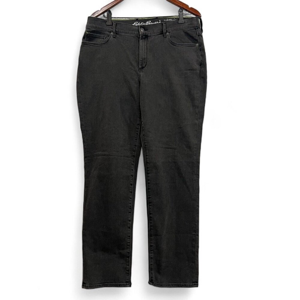 Eddie Bauer Jeans Women Size 14 Black Washed Slightly Curvy Slim Straight Denim